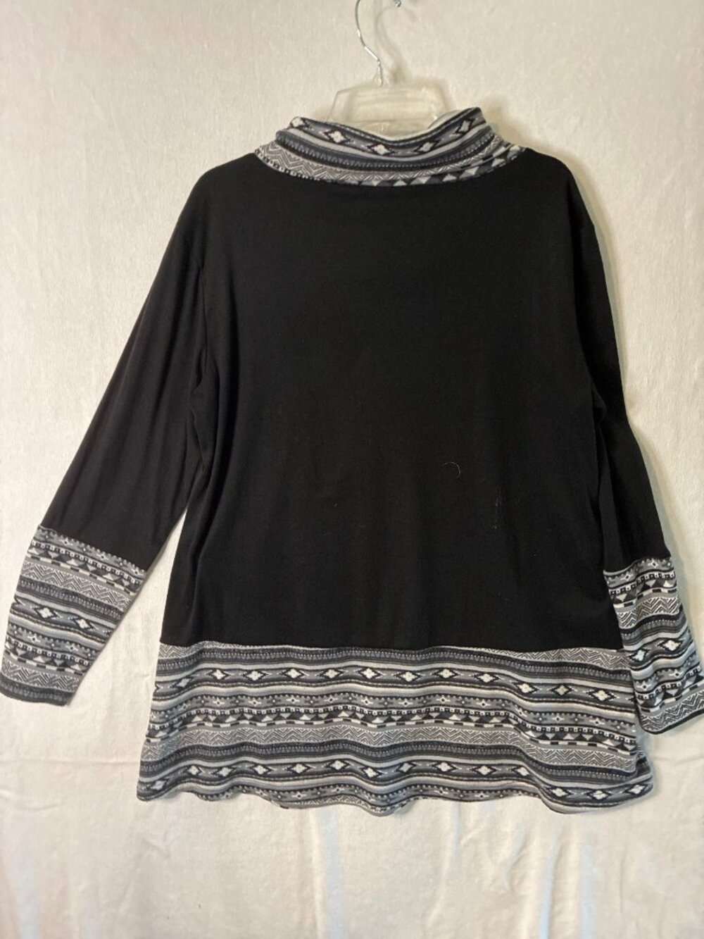 Musey 2XL Black Tunic Top Long Sleeve Cowl Neck Tribal Print Accent Shirt - Picture 4 of 9